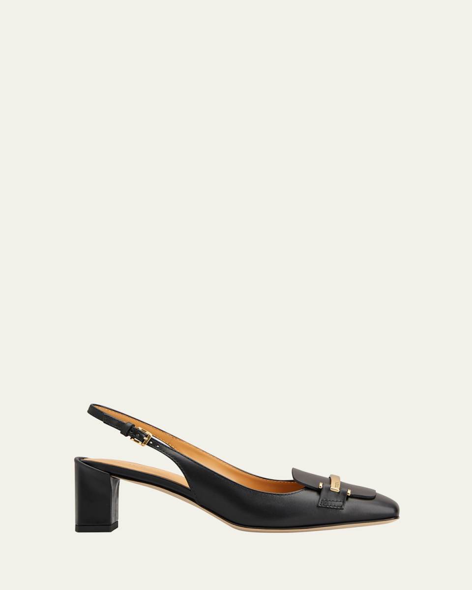 Leather Bar Slingback Pumps
